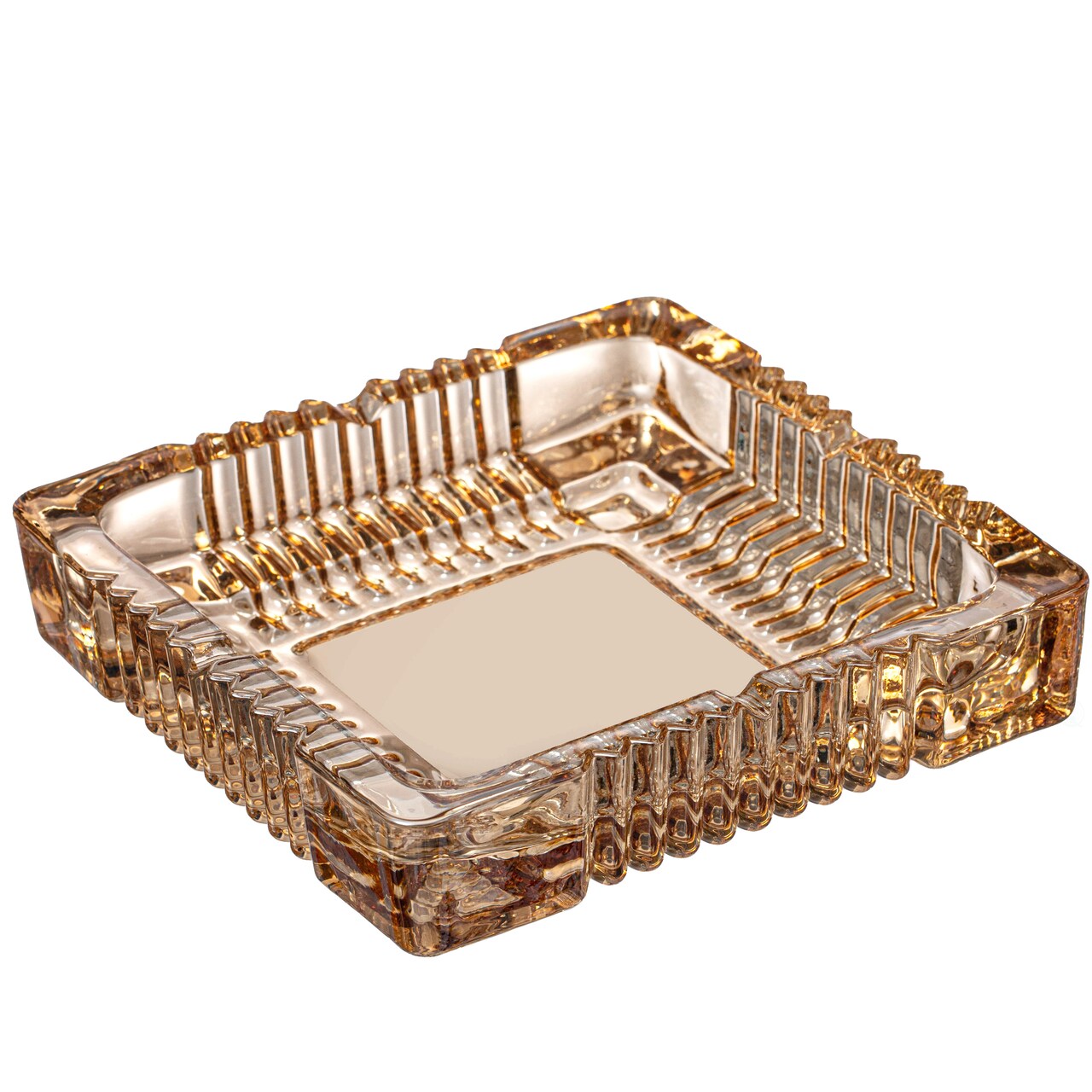 Basicwise Luxury Large Glass Ashtray with 4 Slots for Cigarettes and Cigars, Transparent Square Design for Men - Ideal for Home, Office and Tabletop Decoration - Perfect for Indoor and Outdoor Use